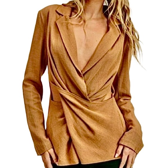 Lush Camel Cutout Blazer Twist Front Quiet Luxury Tailored S - Picture 4 of 10